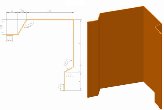 Technický nákres a 3D náhľad — Záveterná lišta